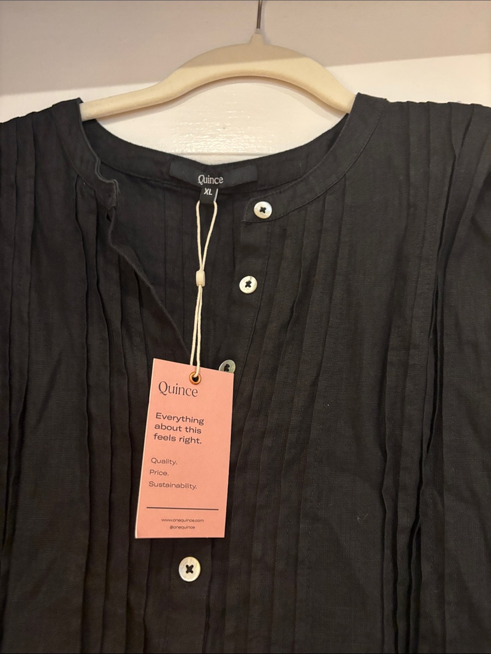 Quince Black Short-Sleeve Pintuck Button Mini Dress - Picture 3 of 4